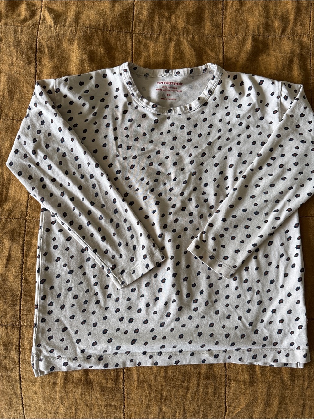 Tiny Cotton Animal Print Long-Sleeve Kids Top with Black Dot Print